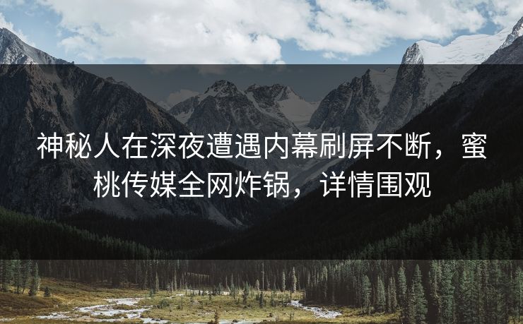 神秘人在深夜遭遇内幕刷屏不断,蜜桃传媒全网炸锅,详情围观 神秘人在深夜遭遇内幕刷屏不断,蜜桃传媒全网炸锅,详情围观