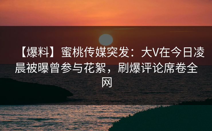 【爆料】蜜桃传媒突发：大V在今日凌晨被曝曾参与花絮，刷爆评论席卷全网
